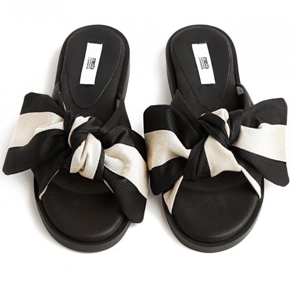Miista Valerie Black & White Bow Slide Sandals - Picture 3 of 4